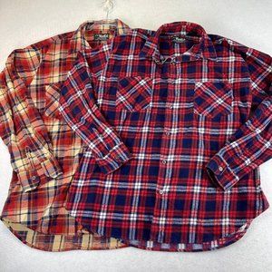 Lot of 2 Vintage Shirt L Mens Flannel Camp Western Contrast Pockets Pearl Button